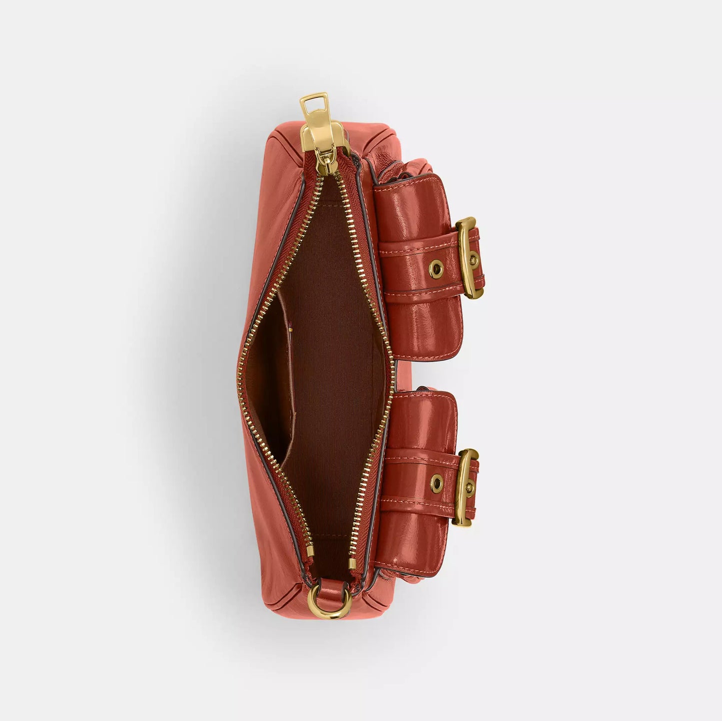Terracotta Retro Red Buckle-Front Shoulder Bag With Detachable Strap Handbag