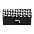 Black Houndstooth Scalloped Long Wallet with Gold Buckle Accent