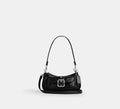 Black Retro Buckle-Front Mini Shoulder Bag with Detachable Strap