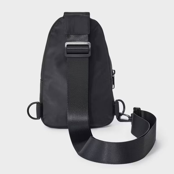 Dual-Zipper Adjustable Sling Bag in Black & White Tones