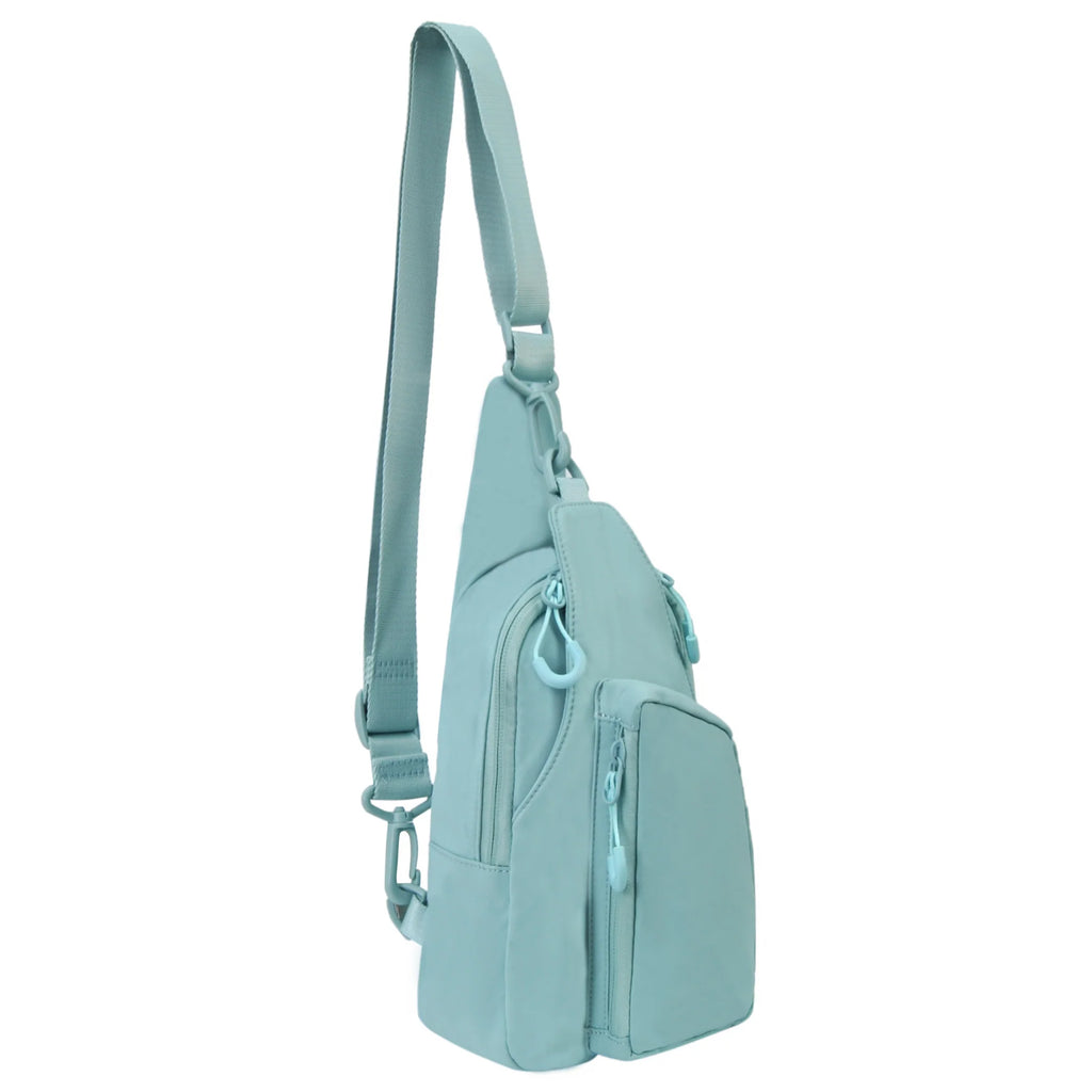 Pastel Blue Multi-Zipper Utility Sling Bag for Everyday Adventures