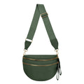 Forest Green Crescent Dual-Zip Sling Bag with Gold-Tone Hardware