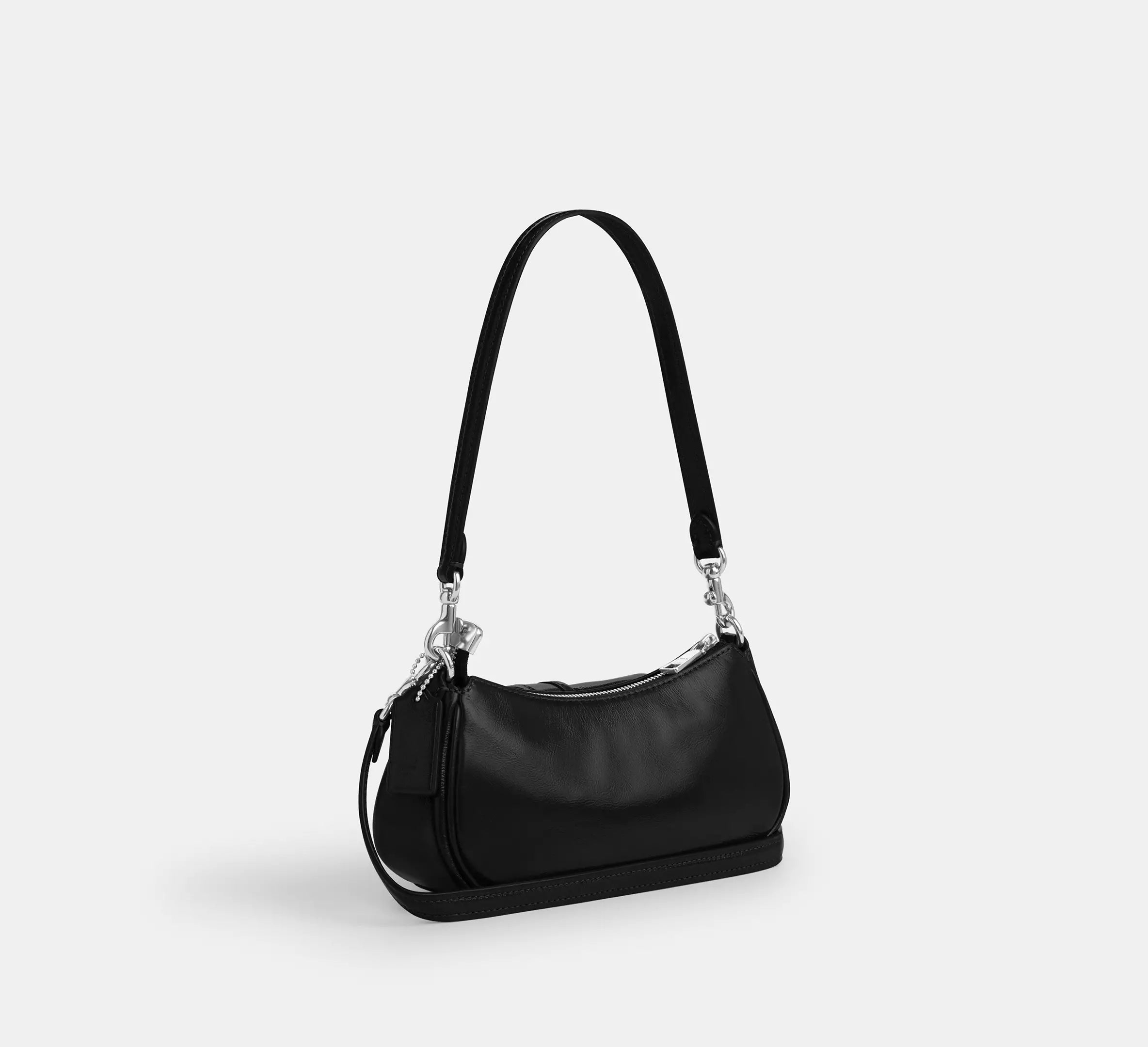 Black Retro Buckle-Front Mini Shoulder Bag with Detachable Strap