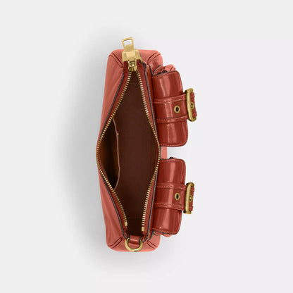 Terracotta Retro Red Buckle-Front Shoulder Bag With Detachable Strap Handbag