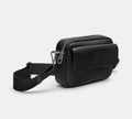 Jet Black Front-Pocket Zip Shoulder Bag with Adjustable Strap