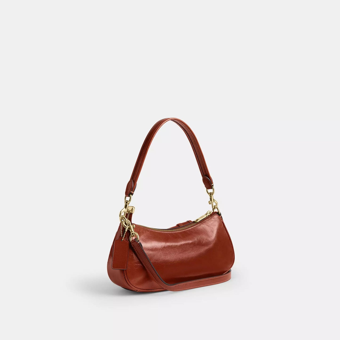 Terracotta Retro Red Buckle-Front Shoulder Bag With Detachable Strap Handbag