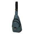 Teal Blue Multi-Pocket Sling Bag with Gold-Tone Hardware Accents