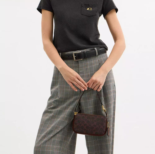 Brown Monogram Print Convertible Shoulder Bag With Removable Wrist Strap Handbag