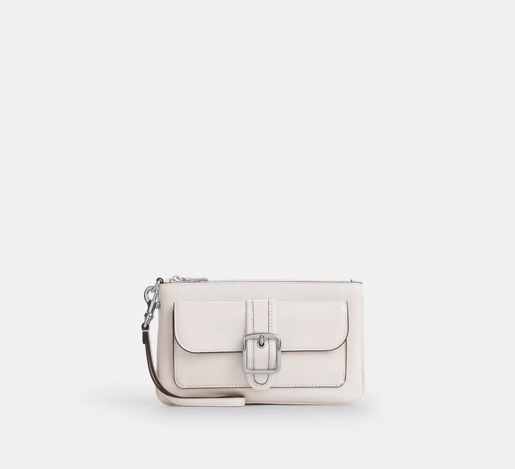 Vintage Buckle-Front Zip-Top Wristlet Wallet with Card Slots