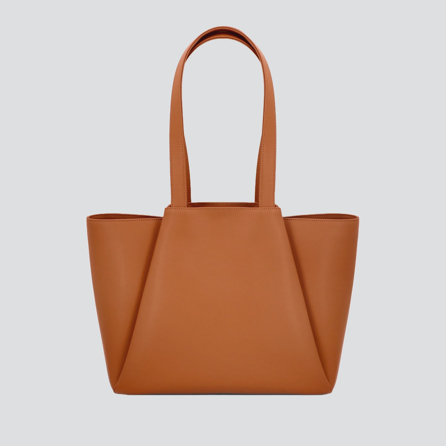 Cognac Structured Multi-Compartment Tote Bag with Zipper Pocket