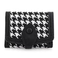 Houndstooth Pattern Compact Snap-Closure Wallet with Contrast Trim