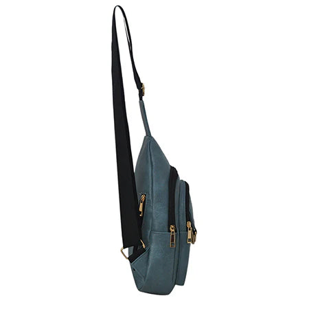 Teal Blue Multi-Pocket Sling Bag with Gold-Tone Hardware Accents