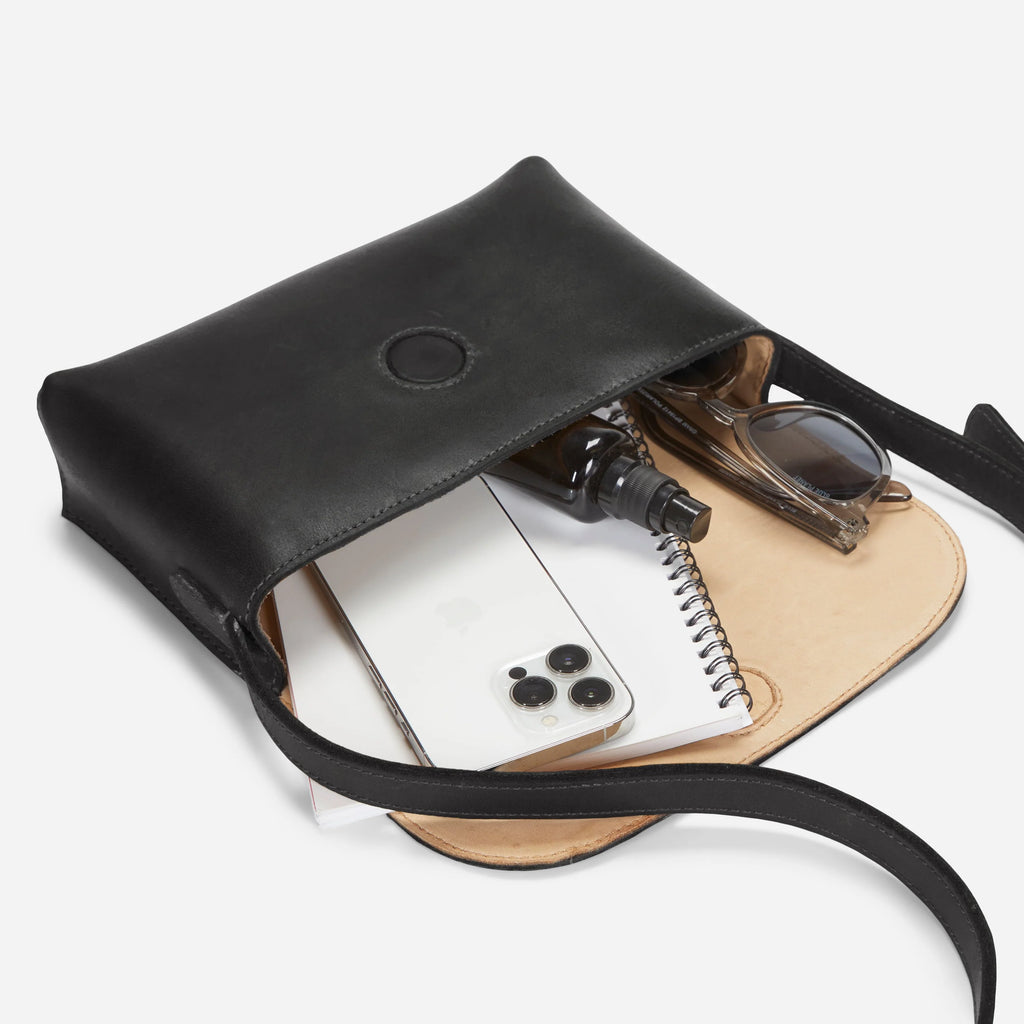 Black Minimalist Flap Over Crossbody Bag with Adjustable