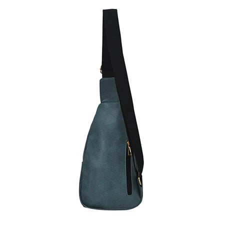 Teal Blue Multi-Pocket Sling Bag with Gold-Tone Hardware Accents