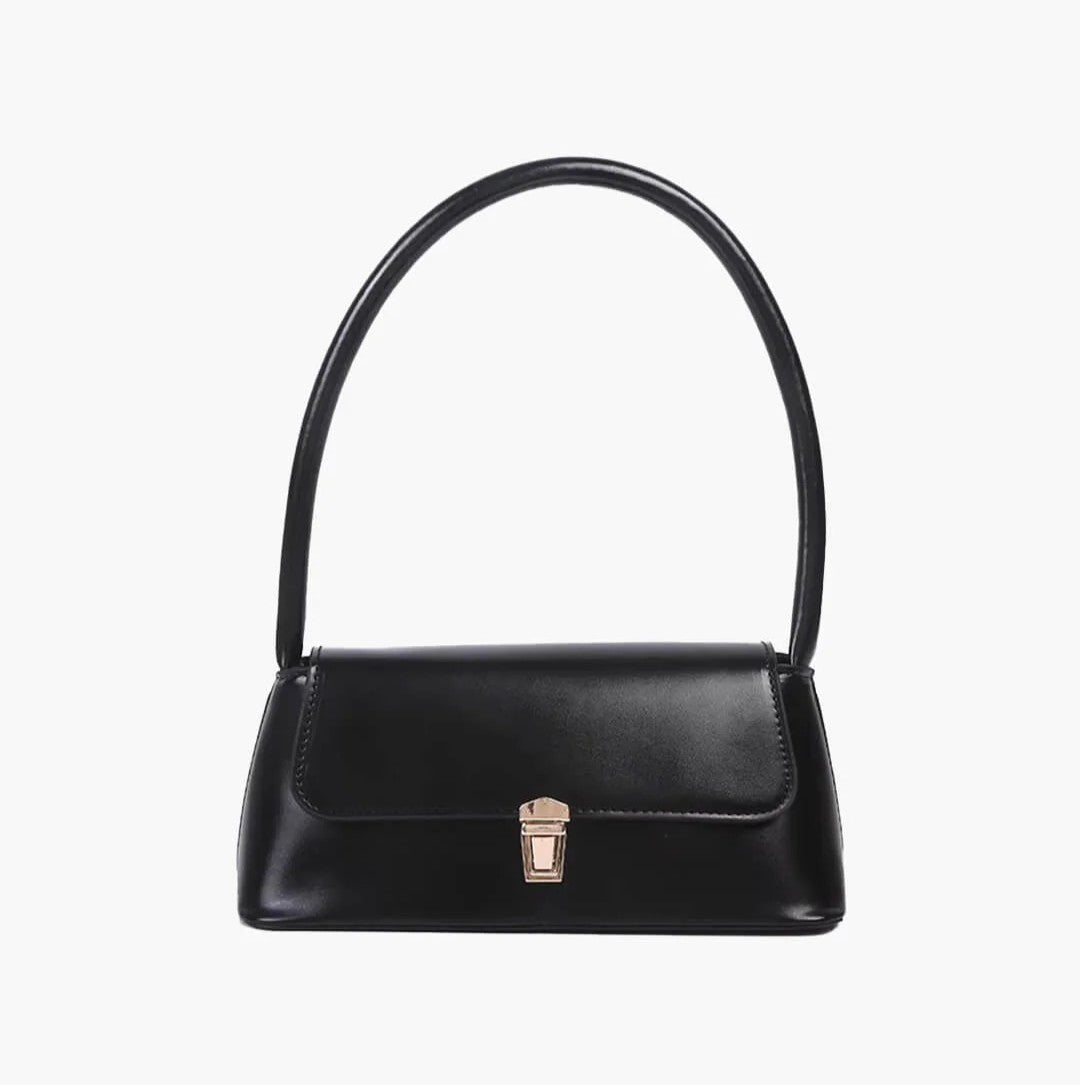 Sleek Minimalist Top-Handle Shoulder Bag with Turn-Lock Flap Closure Handbag