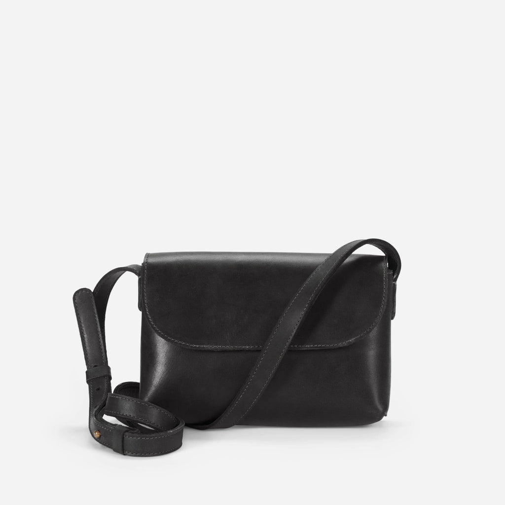 Black Minimalist Flap Over Crossbody Bag with Adjustable