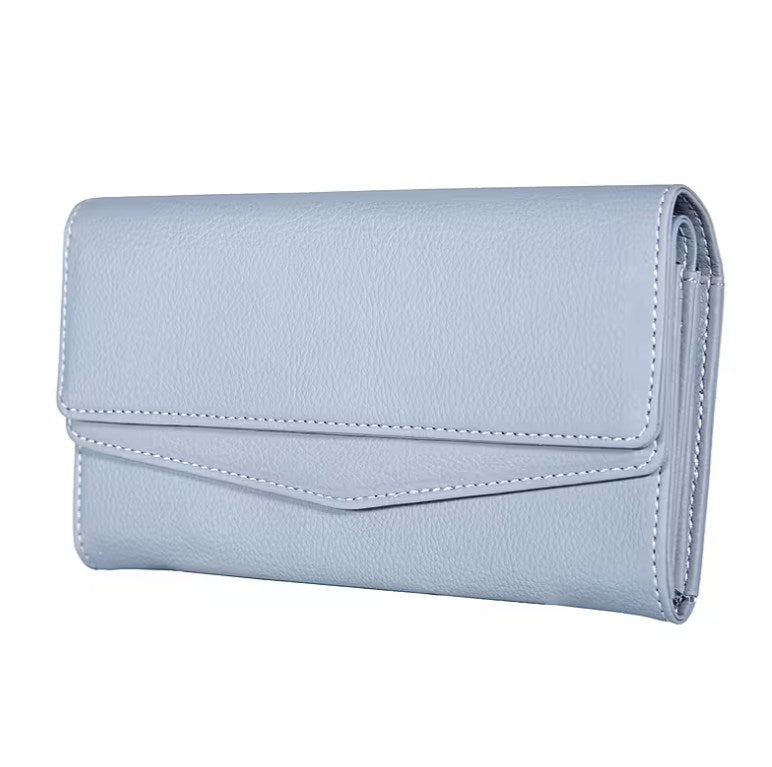 Multi-Flap Pebble-Texture Long Wallet with Secure Snap Closure