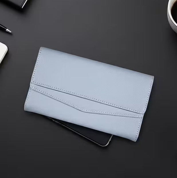 Multi-Flap Pebble-Texture Long Wallet with Secure Snap Closure