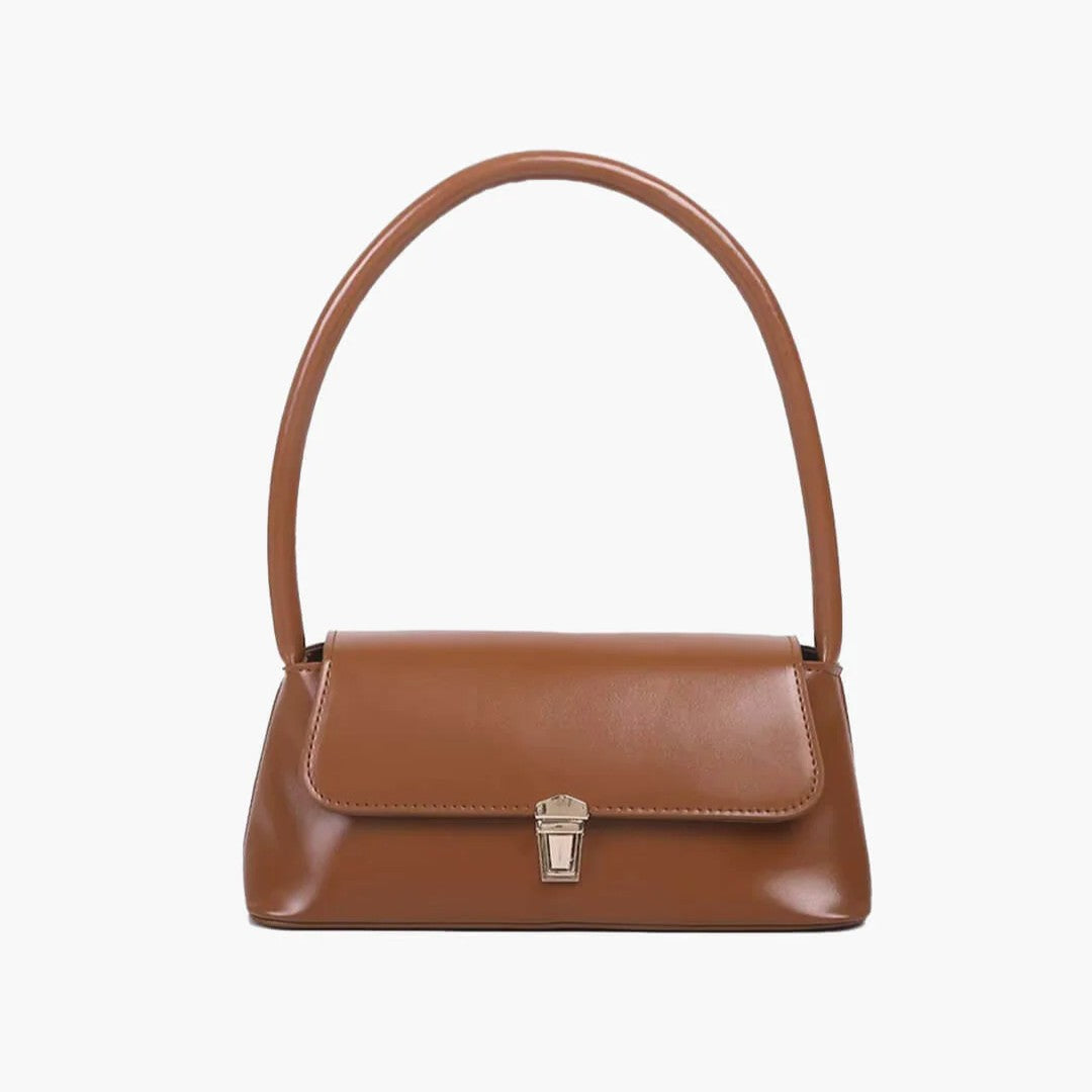 Sleek Minimalist Top-Handle Shoulder Bag with Turn-Lock Flap Closure Handbag