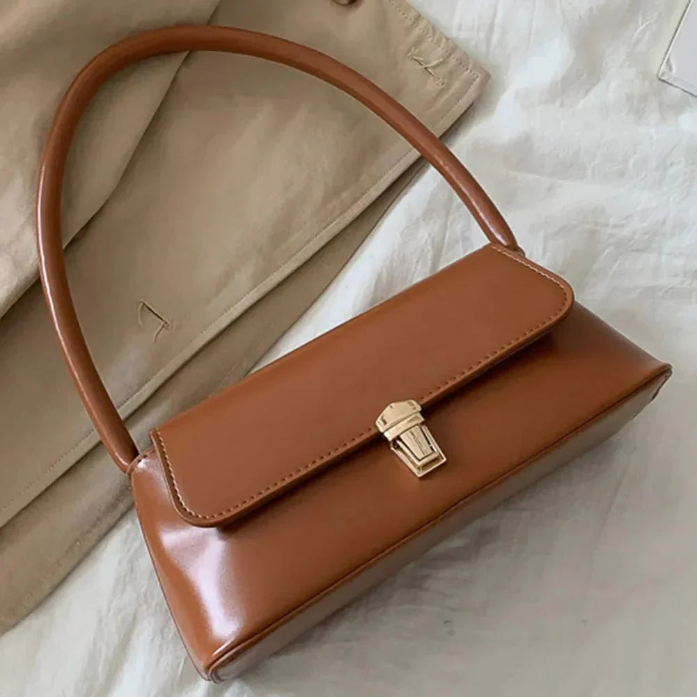 Sleek Minimalist Top-Handle Shoulder Bag with Turn-Lock Flap Closure Handbag