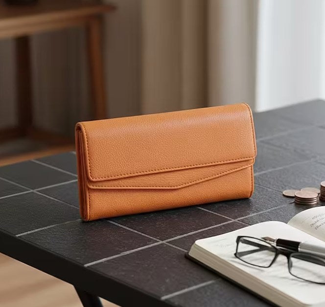 Multi-Flap Pebble-Texture Long Wallet with Secure Snap Closure