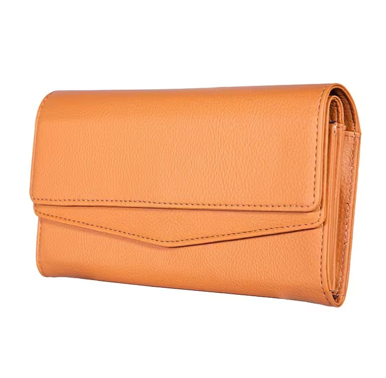 Multi-Flap Pebble-Texture Long Wallet with Secure Snap Closure