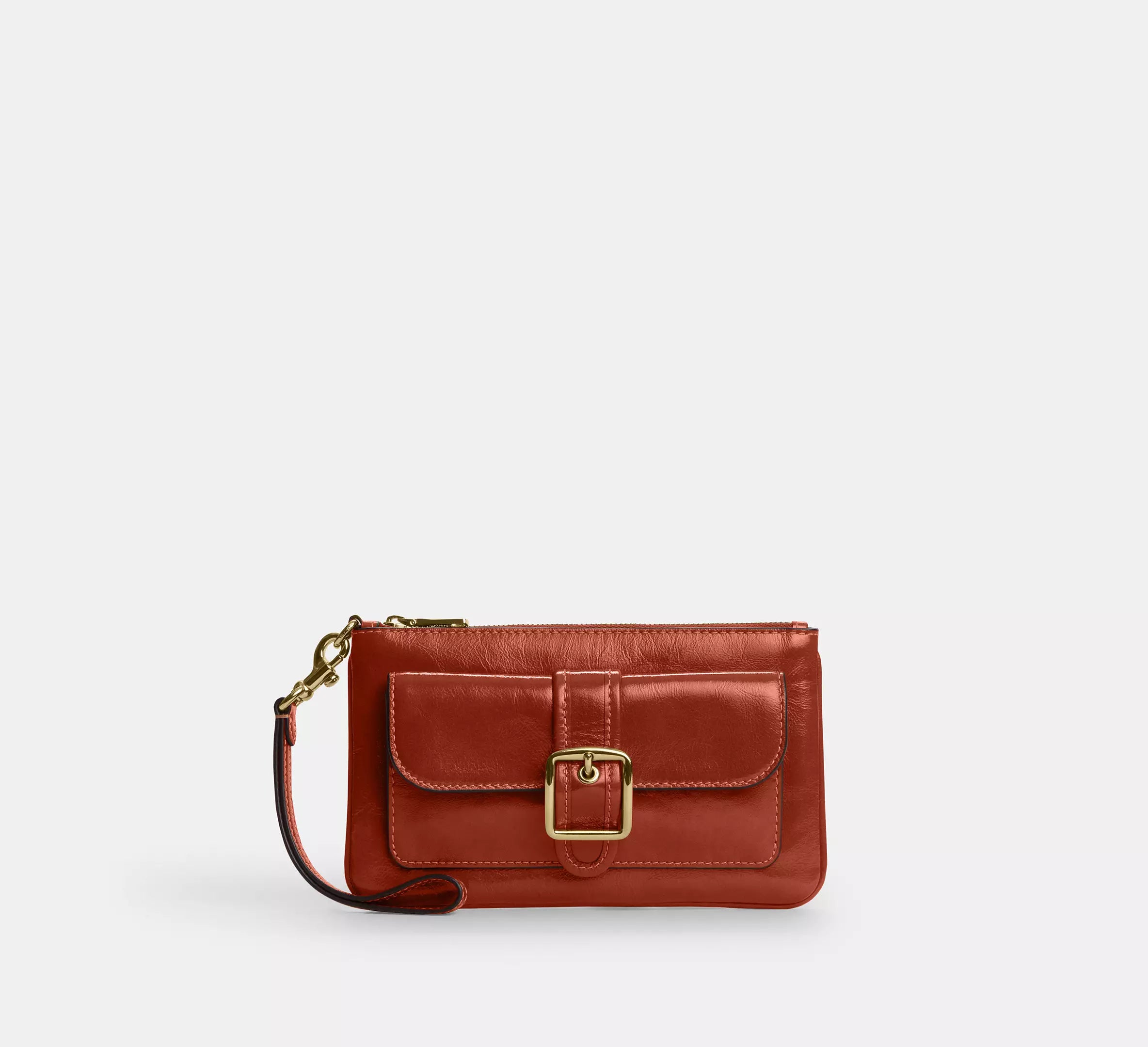 Vintage Buckle-Front Zip-Top Wristlet Wallet with Card Slots