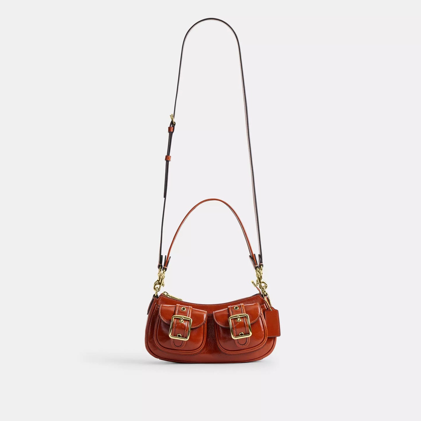 Terracotta Retro Red Buckle-Front Shoulder Bag With Detachable Strap Handbag