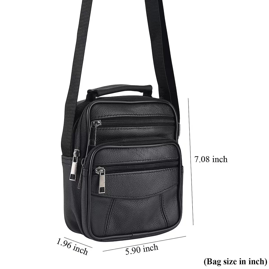 Black Multi-Zipper Textured Crossbody Bag with Top Handle and Adjustable Strap