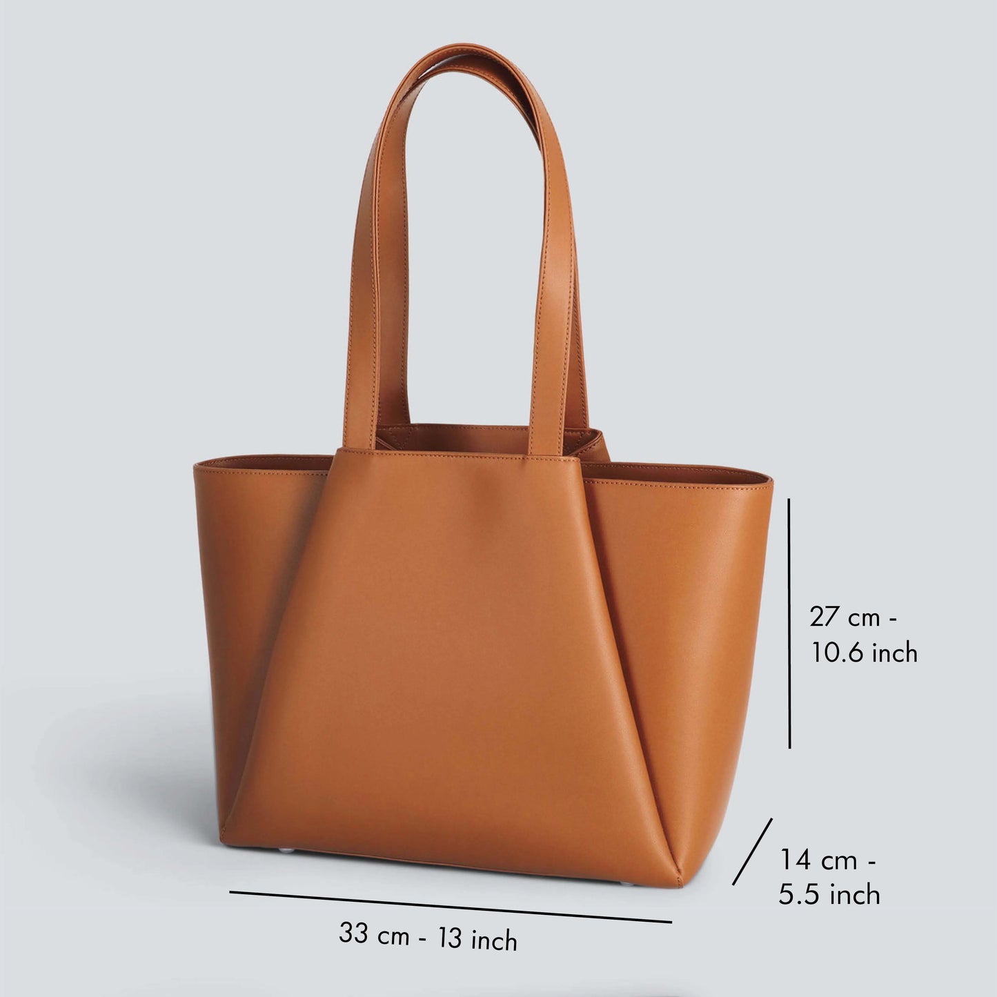 Cognac Structured Multi-Compartment Tote Bag with Zipper Pocket