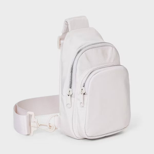 Dual-Zipper Adjustable Sling Bag in Black & White Tones