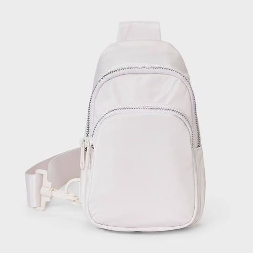 Dual-Zipper Adjustable Sling Bag in Black & White Tones