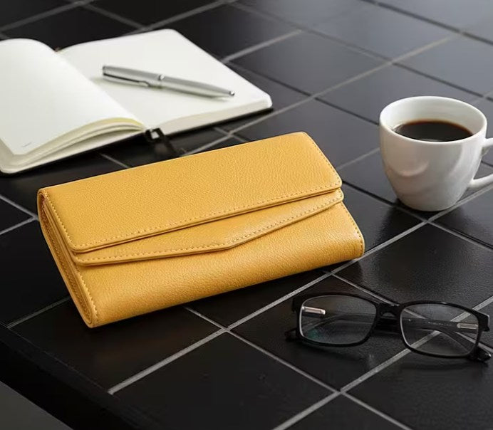 Multi-Flap Pebble-Texture Long Wallet with Secure Snap Closure