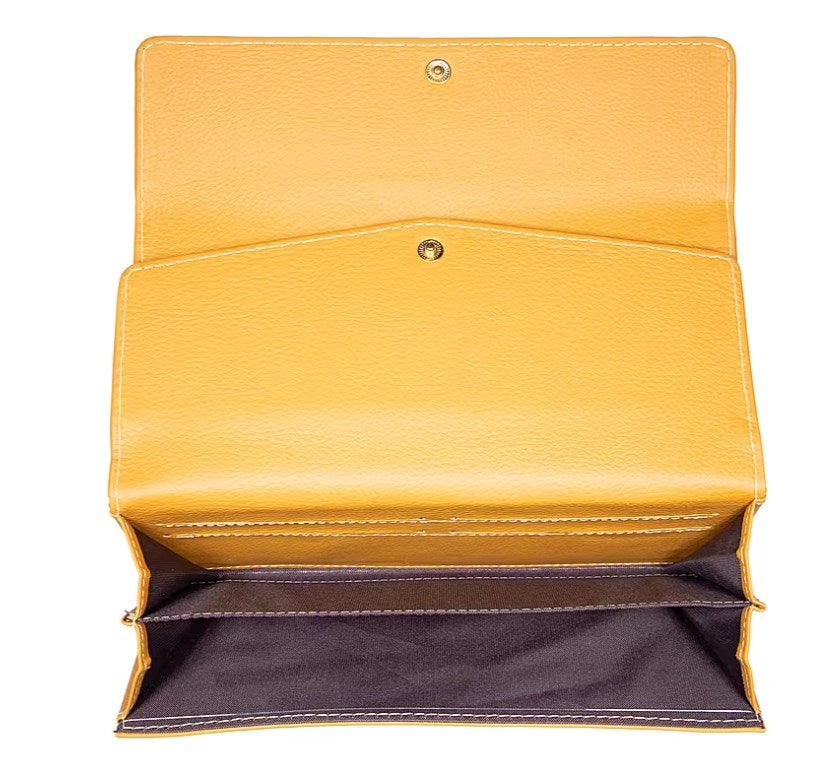Multi-Flap Pebble-Texture Long Wallet with Secure Snap Closure