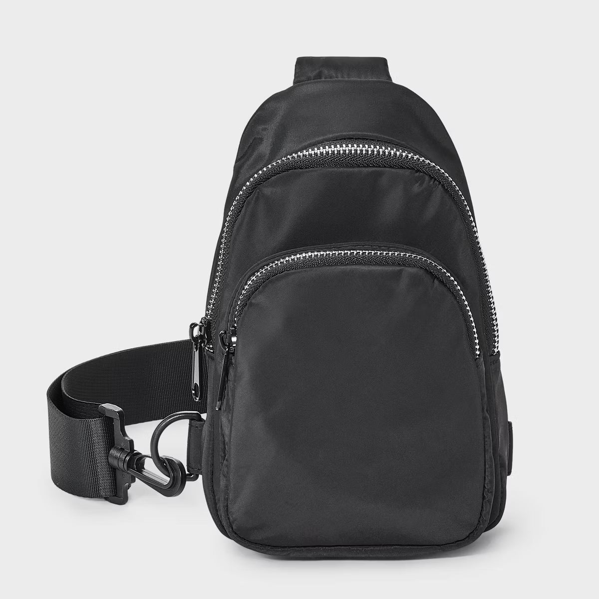 Dual-Zipper Adjustable Sling Bag in Black & White Tones