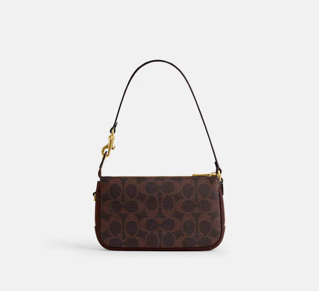 Brown Monogram Print Convertible Shoulder Bag With Removable Wrist Strap Handbag