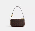 Brown Monogram Print Convertible Shoulder Bag With Removable Wrist Strap Handbag