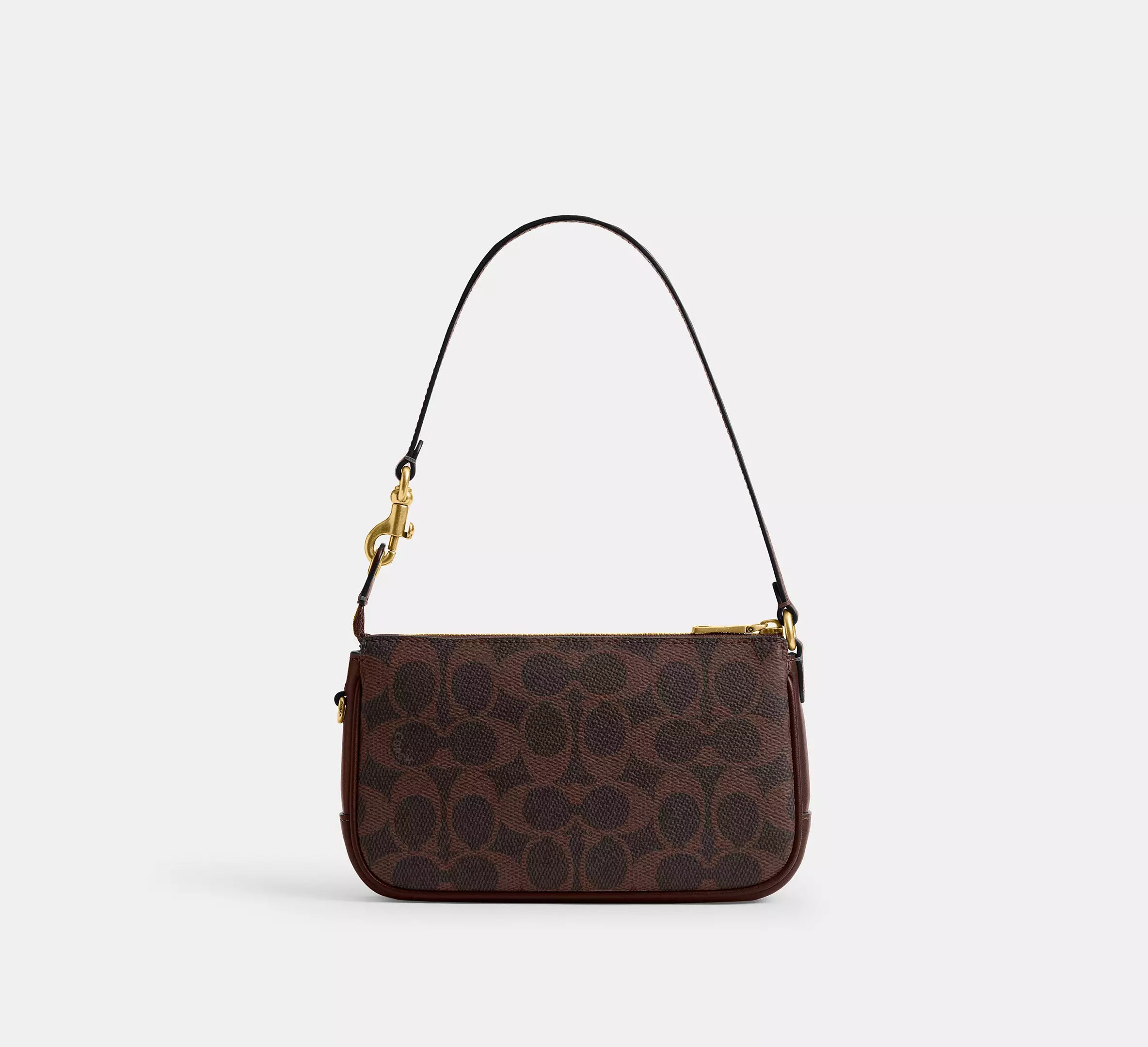 Brown Monogram Print Convertible Shoulder Bag With Removable Wrist Strap Handbag