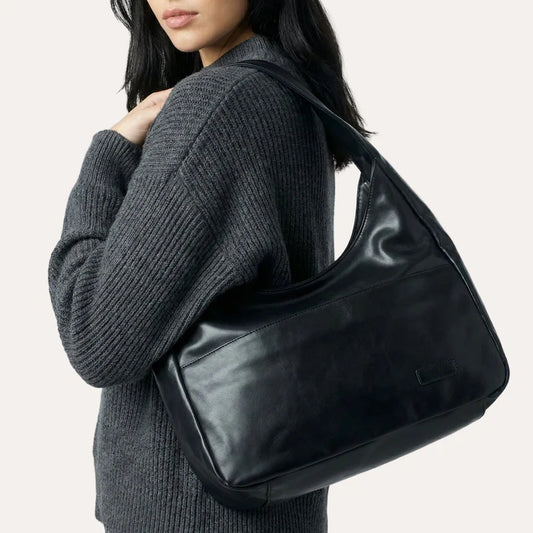 Minimalist Hobo Shoulder Bag with Laptop Compartment and Multi-Pocket Storage