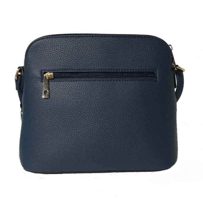 Navy Textured Multi-Zipper Shoulder Bag with Tassel Accents